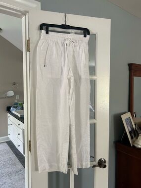 Athleta White Linen Drawstring Chinos